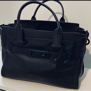 Classic Black Leather Satchel with Removable Strap